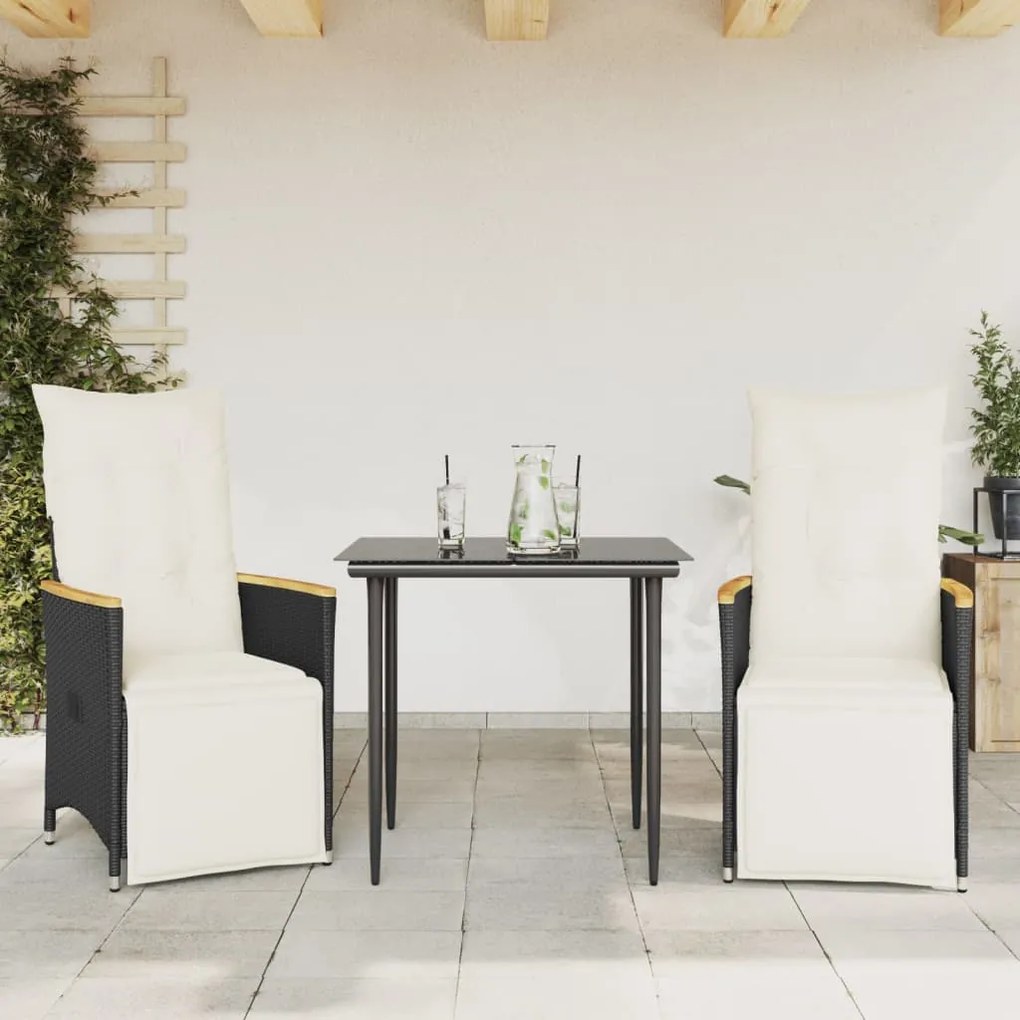 Sedie reclinabili da giardino 2 pz con cuscini nero polyrattan