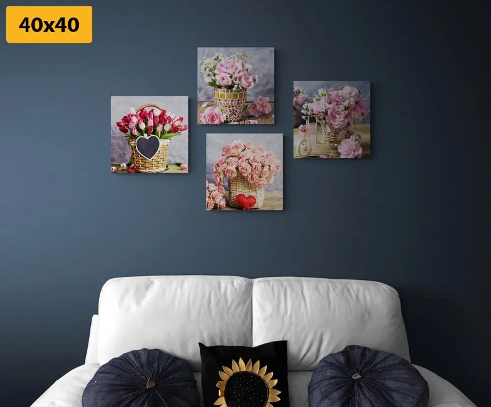 Set di quadri – Bouquet di fiori in stile vintage
