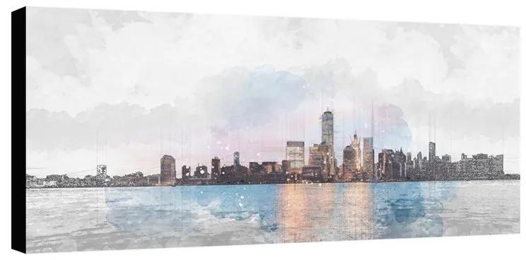 Stampa su tela New York skyline effett dipinto1, bianco e nero 140 x 70 cm