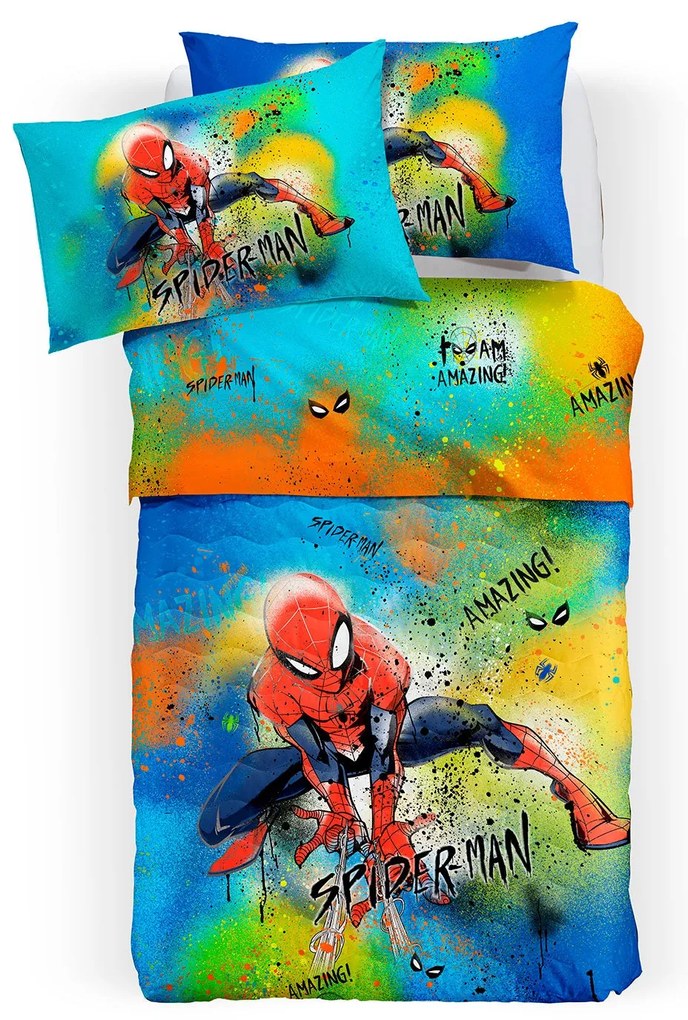 Copriletto Trapuntato Singolo Spider man park Marvel, in