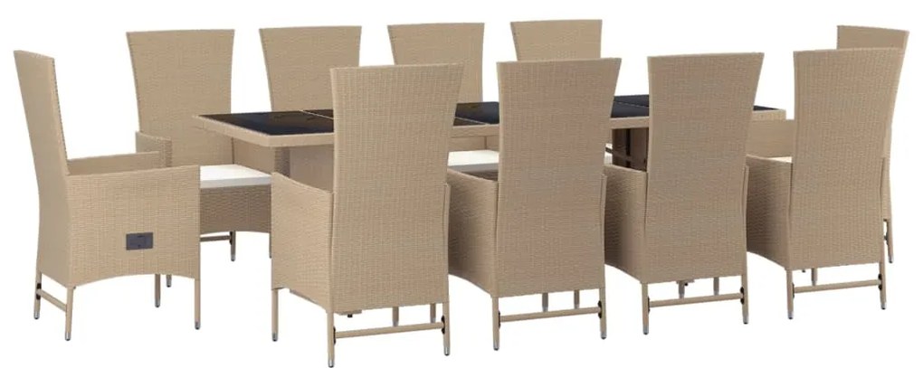 Set da Pranzo da Giardino 11 pz con Cuscini Beige in Polyrattan