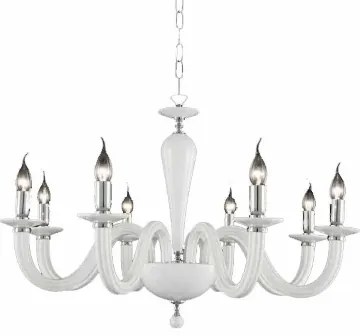 Lampada a sospensione D82 cm RAVEL 8 luci in vetro lavorato a mano BIANCO