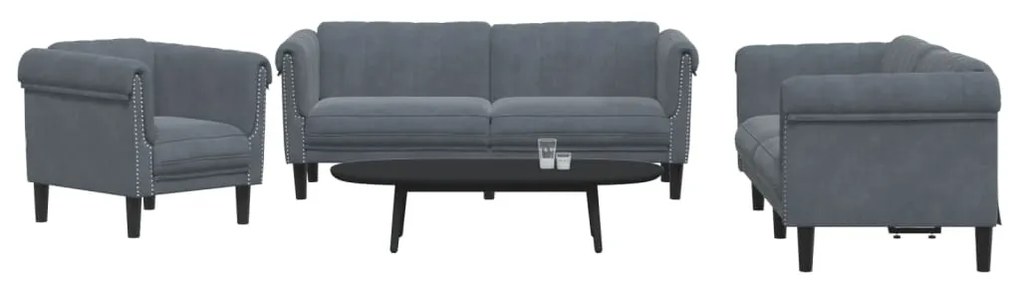 Set Di Divani 3 Pz Grigio Scuro İn Velluto /