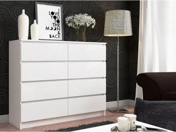 Cassettiera Credenza 120x40x100 Cm 8 Cassetti Artika Bianco Opaco