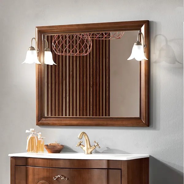 Specchio da bagno con cornice e due applique in stile classico MARTINA noce