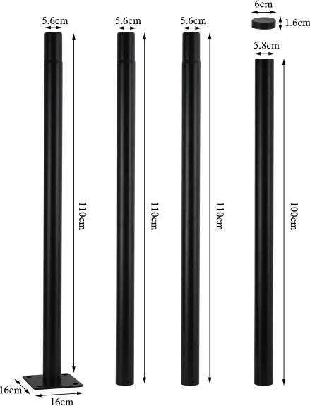 Brilagi - Asta metallica per palo d'illuminazione esterna 4 m, Ø 58 mm, nera