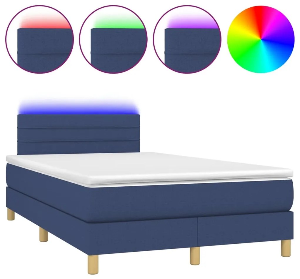 Letto a molle con materasso e led blu 120x200cm in tessuto