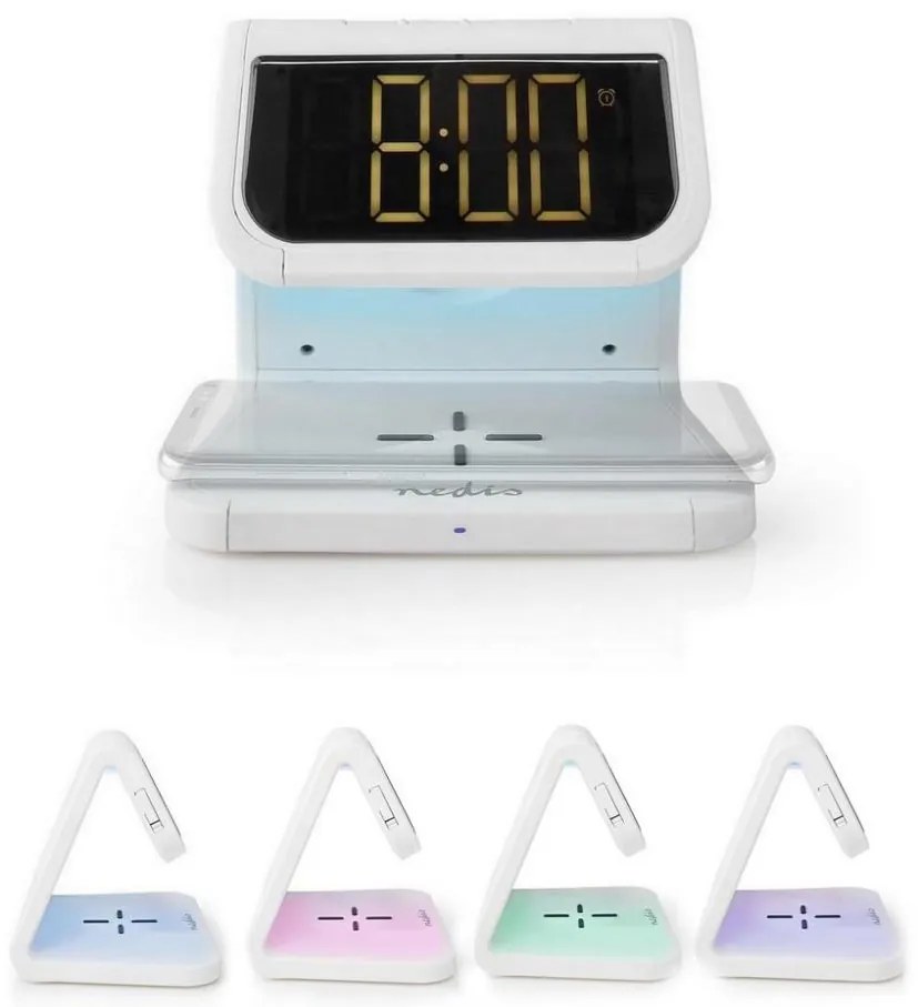 Nedis WCACQ10W1WT - LED RGB Orologio a sveglia con caricatore wireless LED/10W/5V bianco