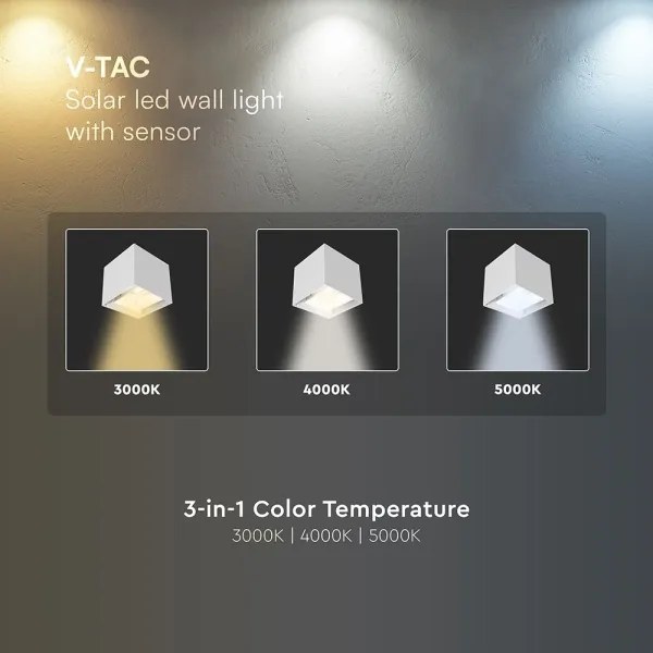 Lampada da parete solare a LED con sensore, 9W/5V, IP65, 2600 mAh, bianca