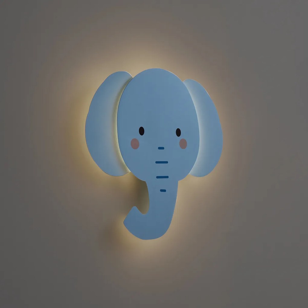 Lampada da parete per bambini blu con LED dimmerabile a 3 livelli - Ellie l'Elefante