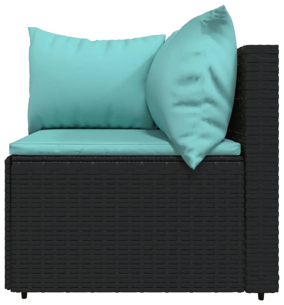 Set divani da giardino 4 pz con cuscini nero in polyrattan