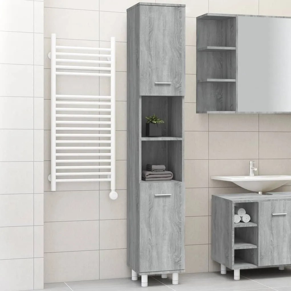 Armadietto Bagno Grigio Sonoma 30x30x179cm İn Legno Multistrato /