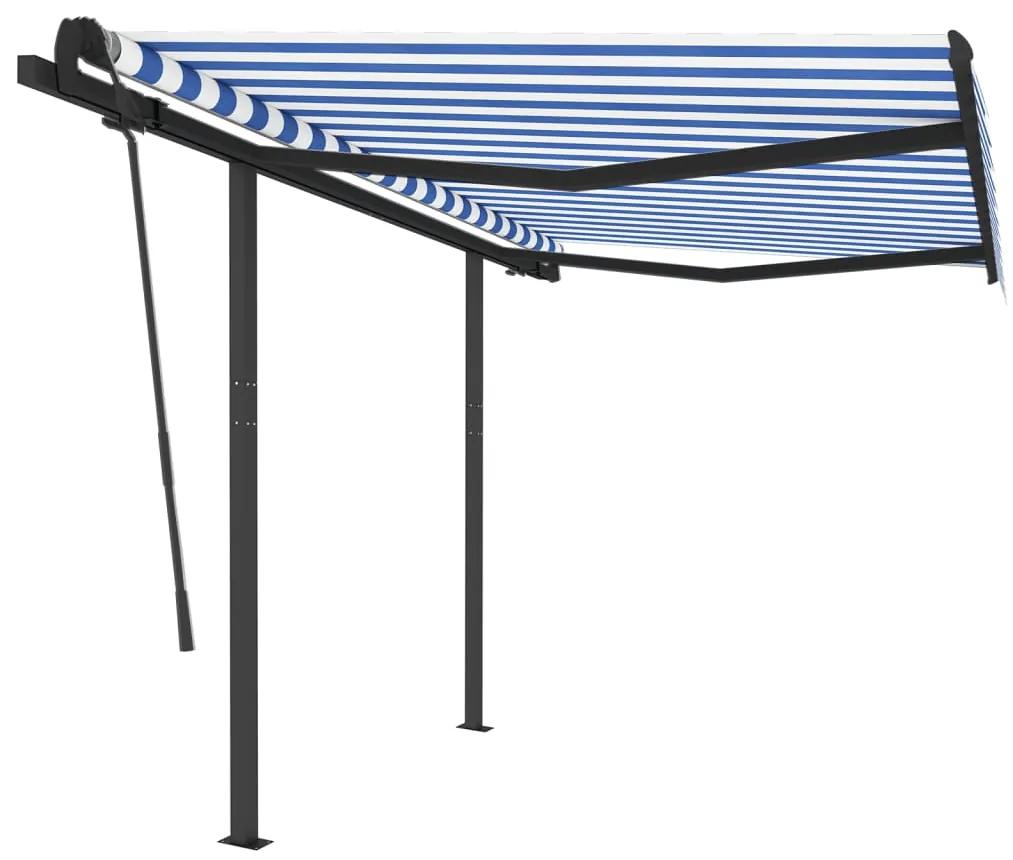 Tenda da Sole Retrattile Manuale con Pali 3,5x2,5m Blu e Bianca