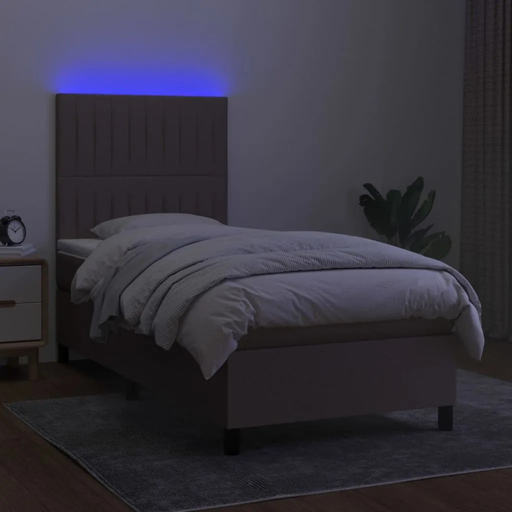 Letto a molle con materasso e led tortora 90x200 cm in tessuto