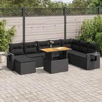 Set Divani da Giardino 9 pz con Cuscini Nero in Polyrattan 3327184