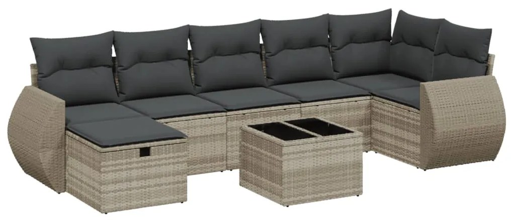 Set divano da giardino 8pz con cuscini grigio chiaro polyrattan