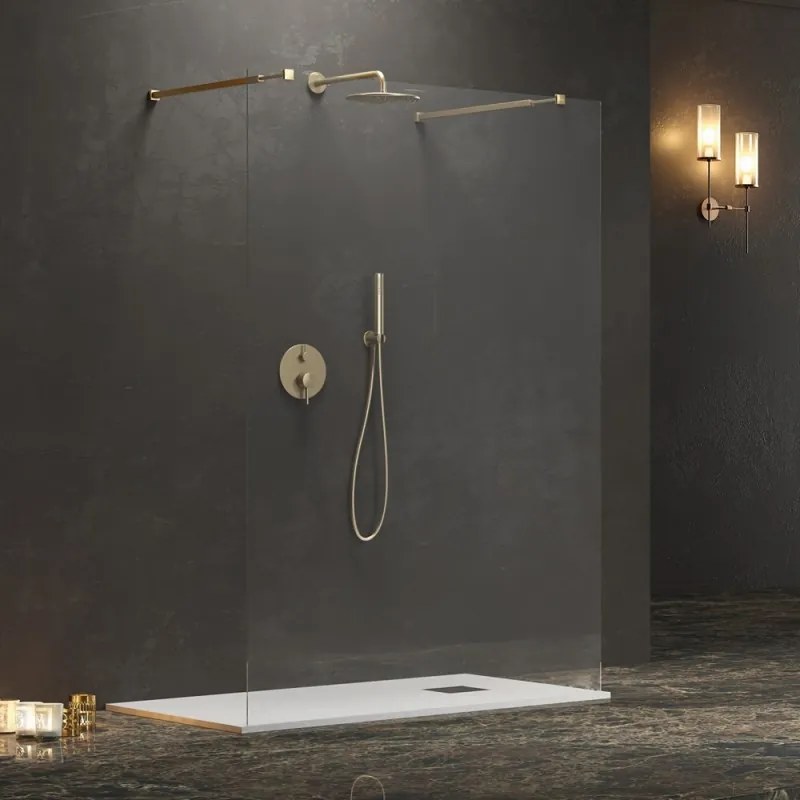 Kamalu - Parete doccia walk-in 150cm staffe dorate KW3000R