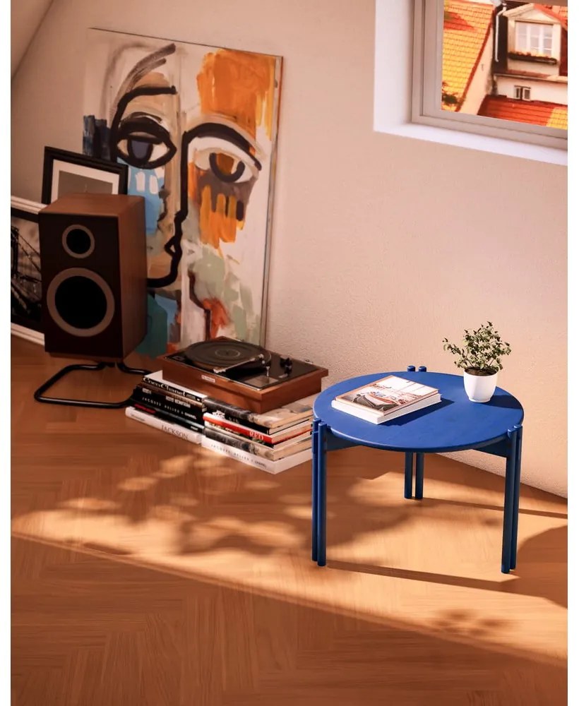 Tavolino rotondo blu in legno di pino ø 60 cm Sticks - Karup Design