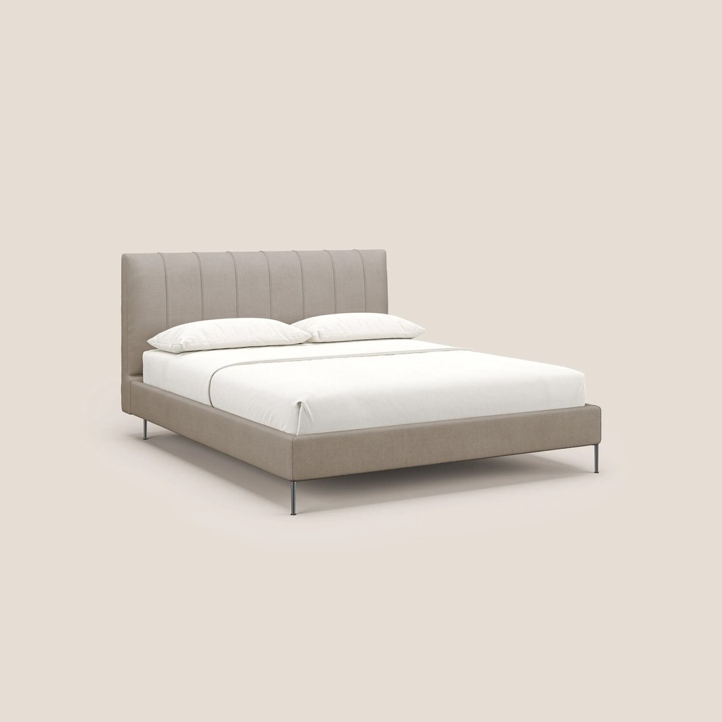 Calliope letto imbottito piedini alti completamente sfoderabile in tessuto smacchiabile T17 beige