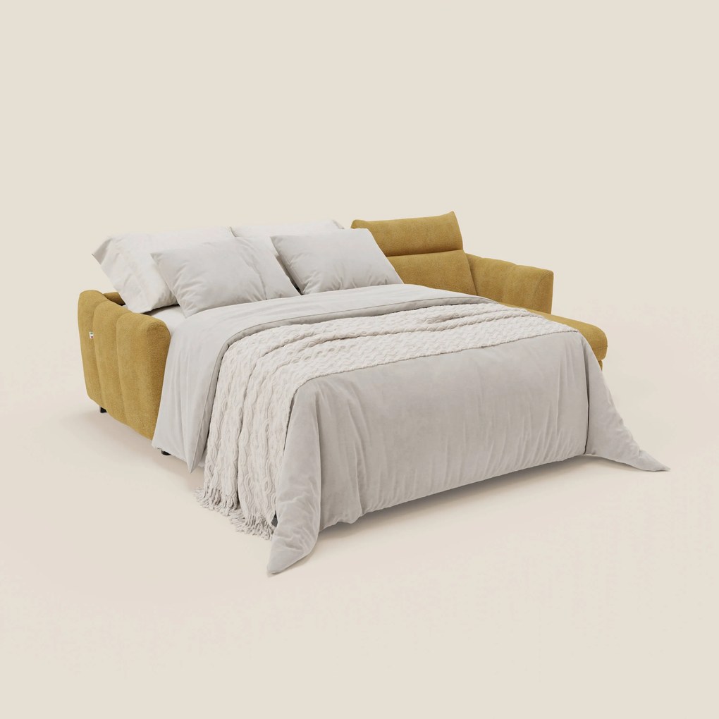 Peonia divano letto angolare con Penisola Contenitore - Materasso H18 cm in Bouclé Impermeabile T07