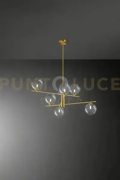 Pyrex lampadario da soffitto in vetro e metallo ottone brunito 6 lu...