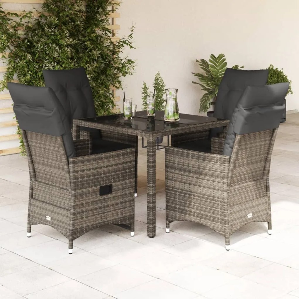 Set Da Pranzo Da Giardino 5 Pz Con Cuscini İn Polyrattan Grigio /