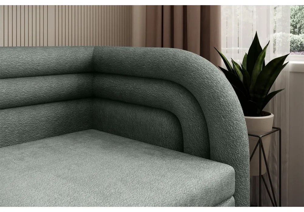 Divano verde allungabile/con contenitore con penisola a destra e rivestimento in ciniglia 223 cm Fabillo – ELTAP