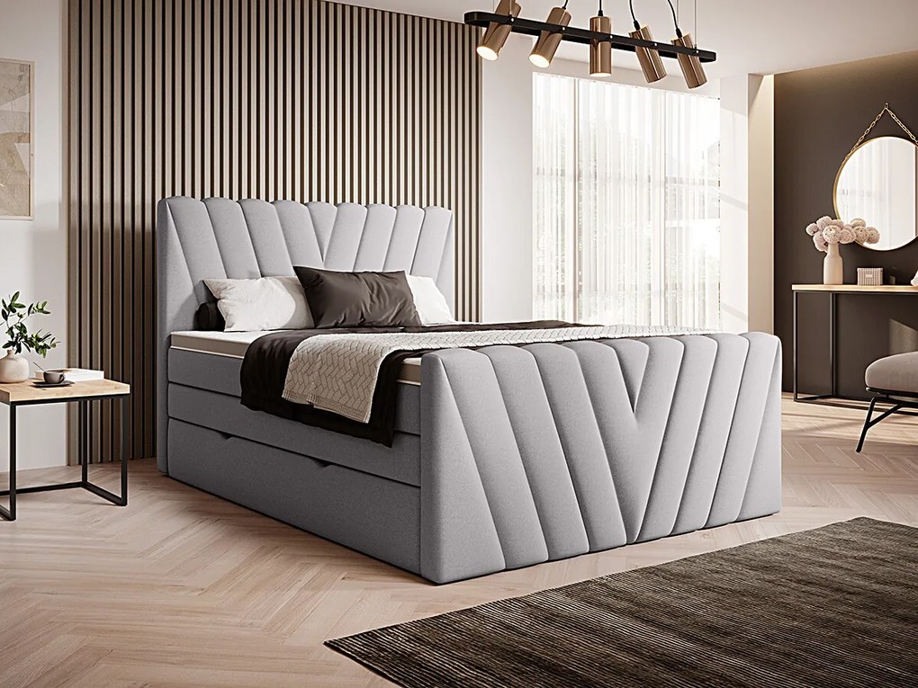 Letto matrimoniale boxspring Dusseldorf - 180 x 200 cm , Tessuto grigio chiaro