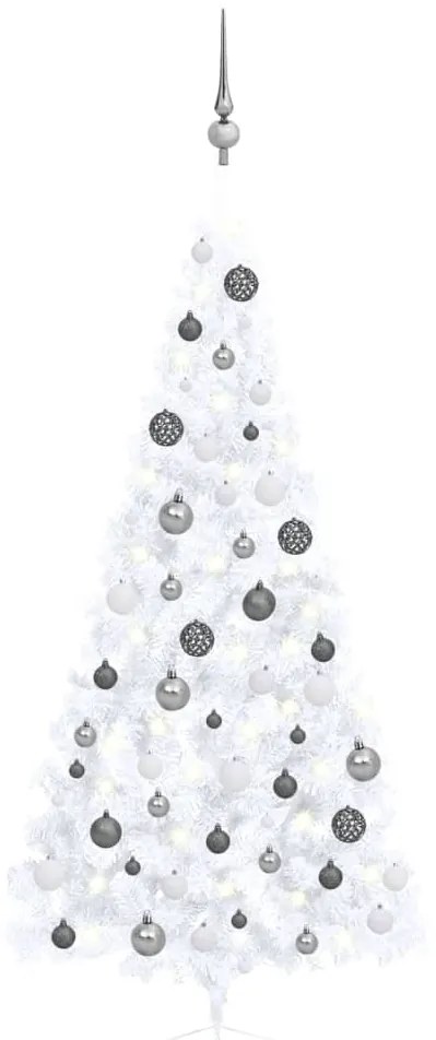 Albero di Natale a Metà Preilluminato con Palline, Albero di Natale a Metà Preilluminato con Palline Bianco 210 cm II