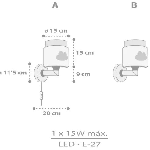 Dalber 76019E - Applique per bambini BABY DREAMS 1xE27/15W/230V grigio