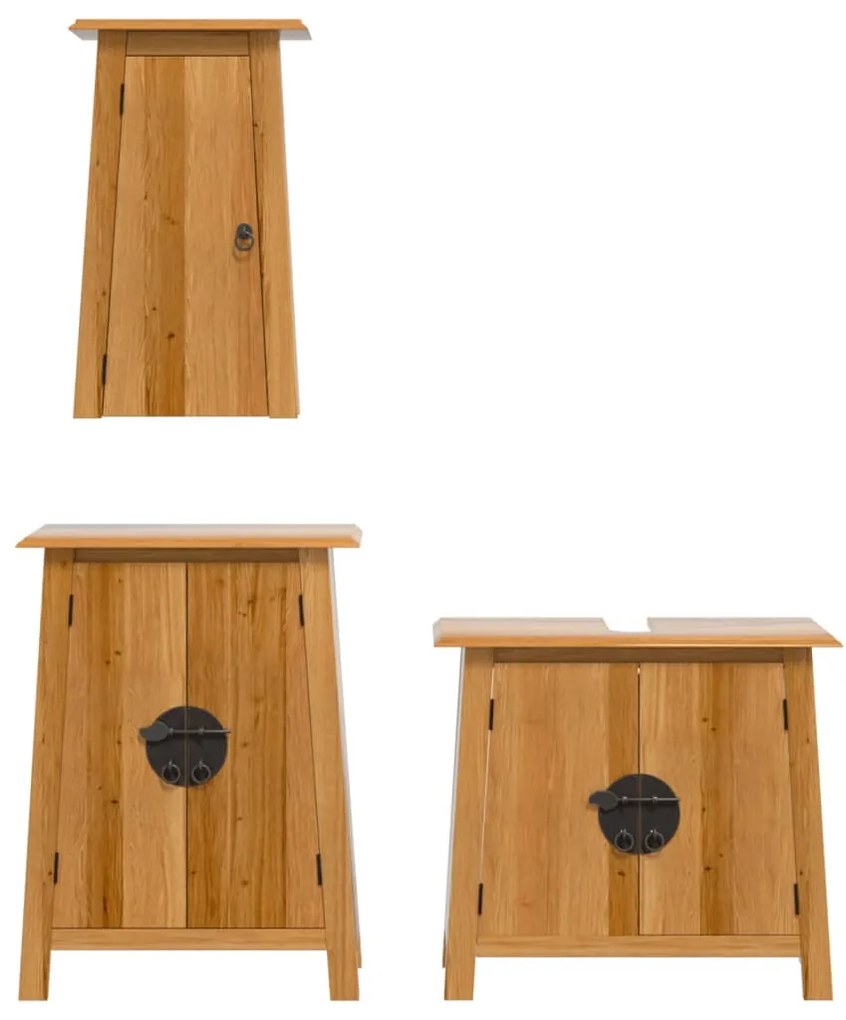 Set mobili da bagno 3 pz in legno massello di pino