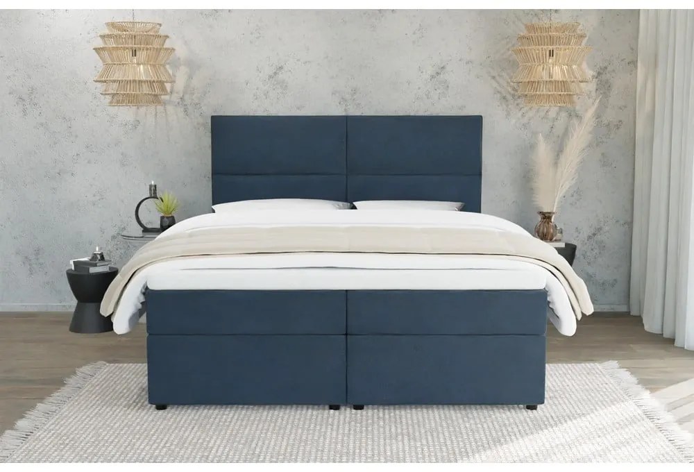 Letto boxspring blu scuro con spazio contenitivo 160x200 cm - Ropez
