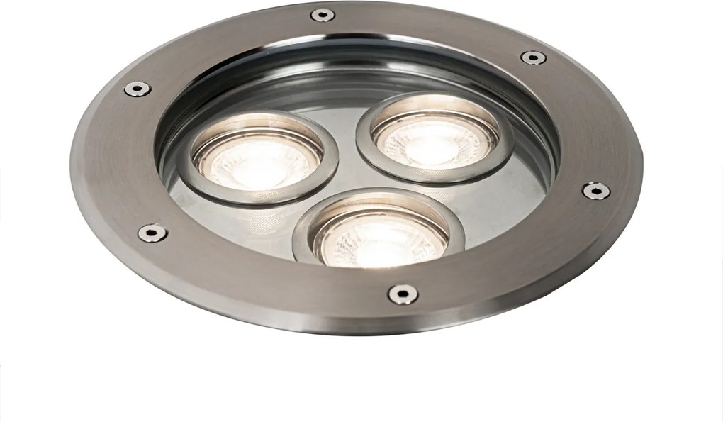 Set di 3 faretti da incasso a terra IP65 in acciaio moderni a 3 luci - Tribus