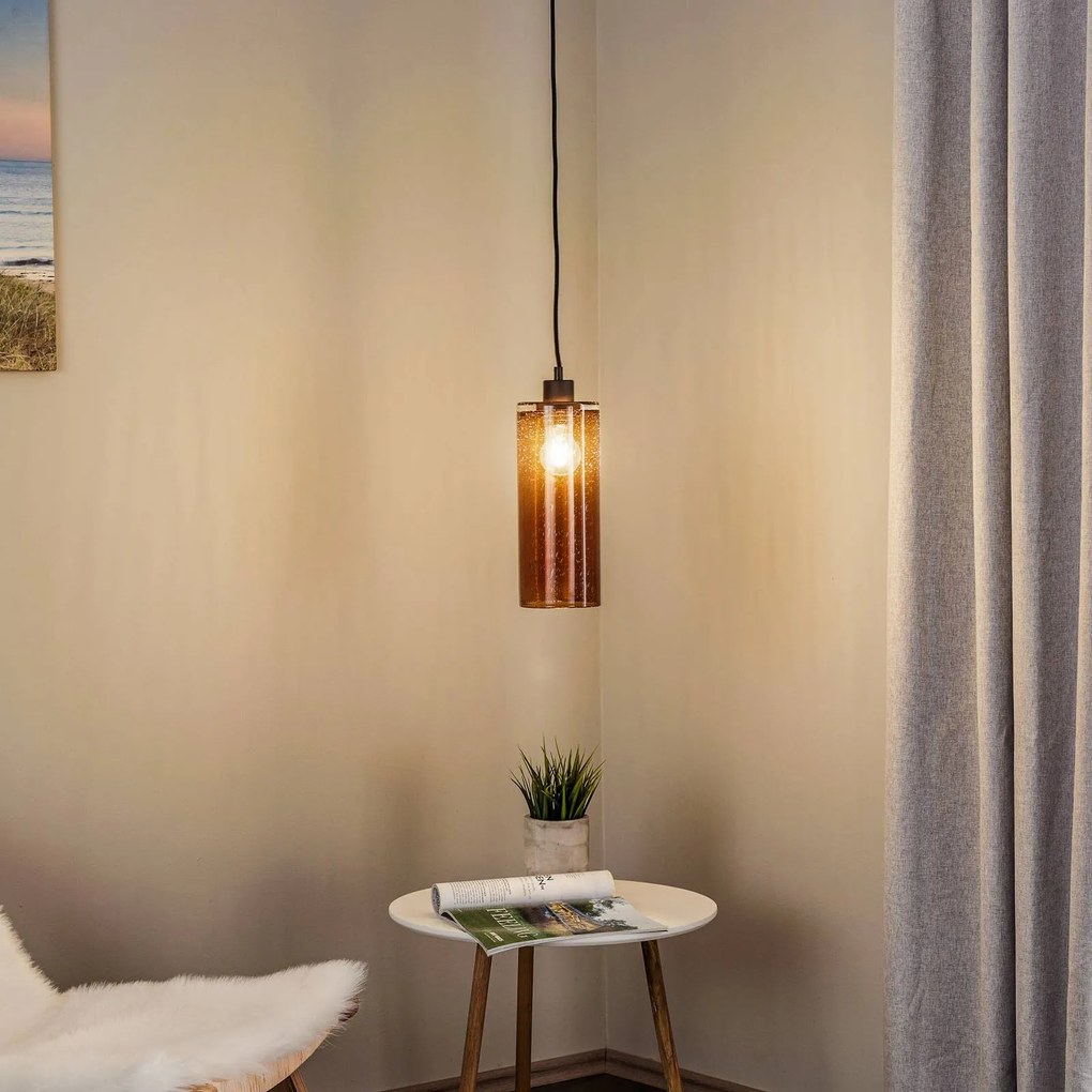 Solbika Lighting Lampada a sospensione Soda cilindro in vetro ambra Ø 12 cm