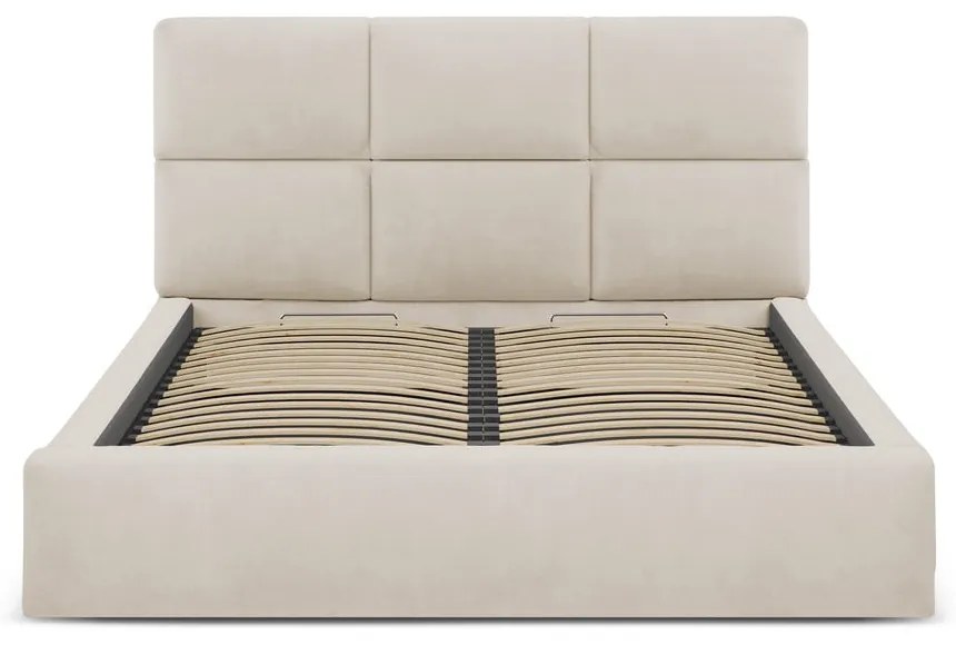 Letto matrimoniale imbottito beige con contenitore con rete inclusa 180x200 cm Libera – Windsor & Co Sofas