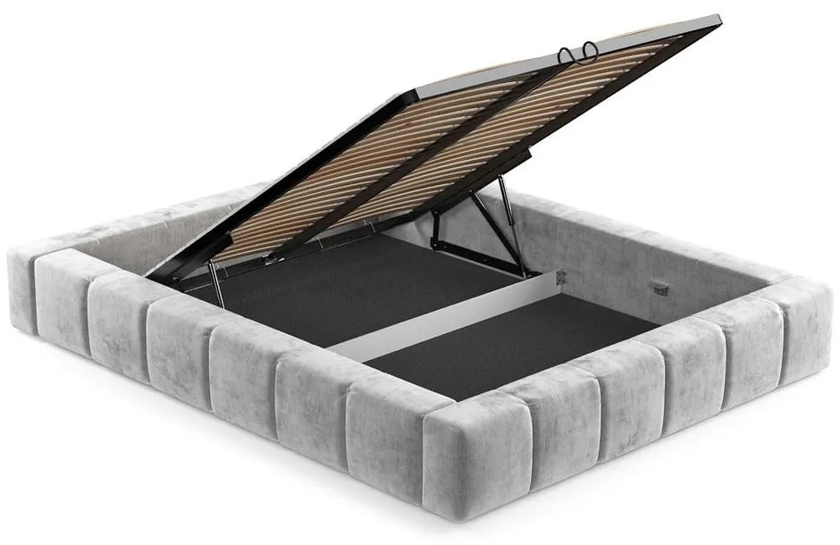 Letto matrimoniale imbottito grigio chiaro con spazio contenitivo e rete 160x200 cm Aruba L - Maison de Rêve