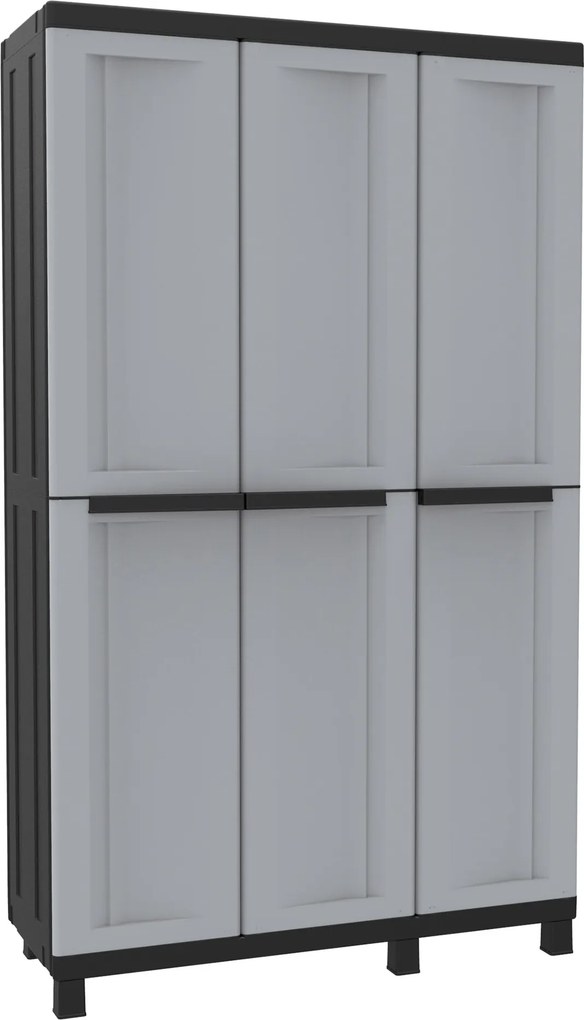 Armadio Portascope Modulare da Esterno 102x39x170 cm 3 Ante 3 Ripiani in Polipropilene Twist Grigio e Nero...