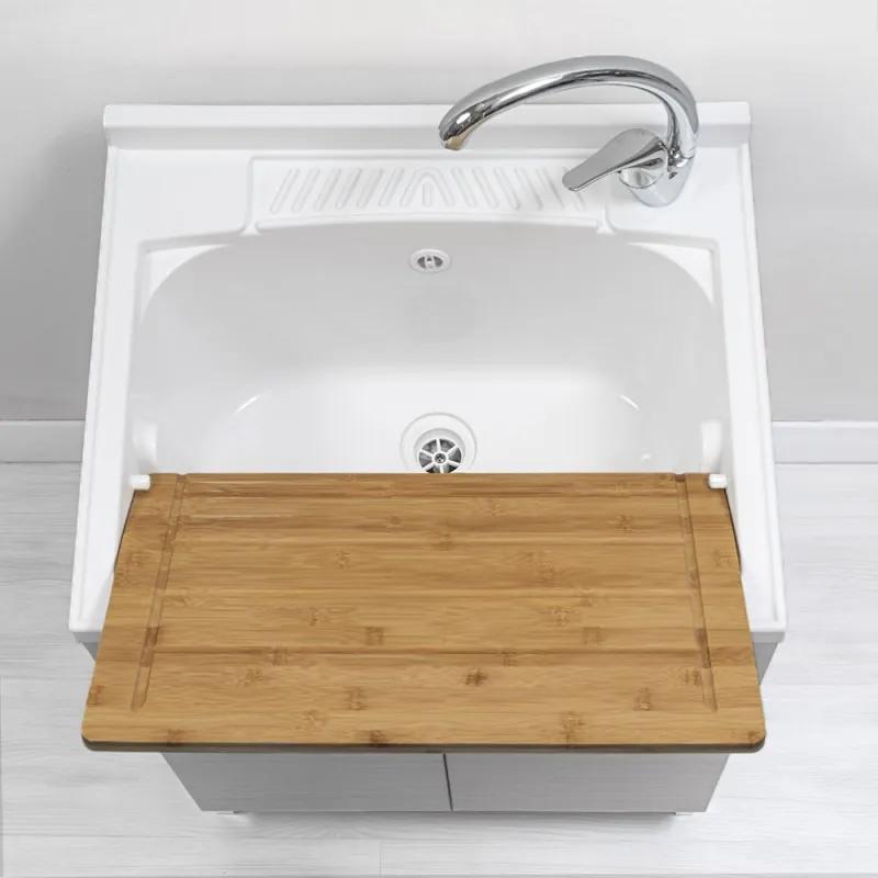 Lavatoio con mobile 60x50 cm 2 ante grigio con vasca in resina e asse lavapanni