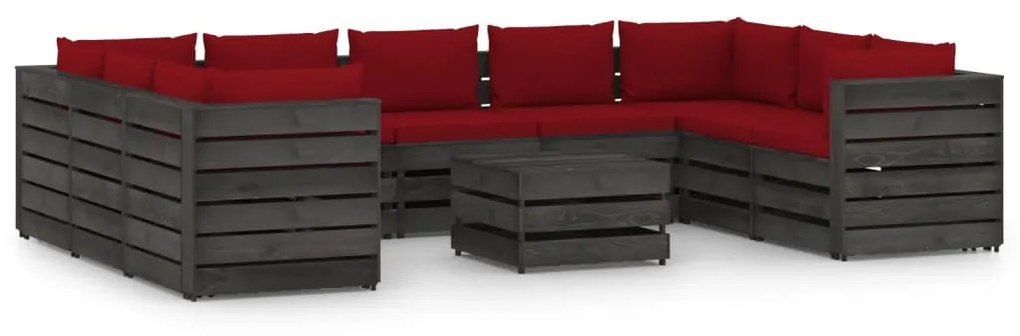 Set Salotto Giardino con Cuscini 10 pz Legno Impregnato Grigio