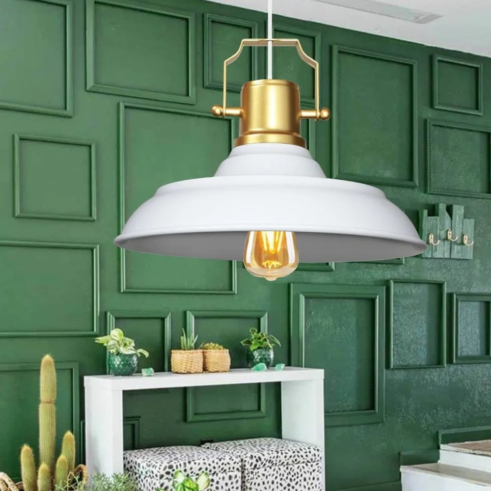 Lampadario bianco con paralume in metallo ø 25 cm Tarsus – Opviq lights