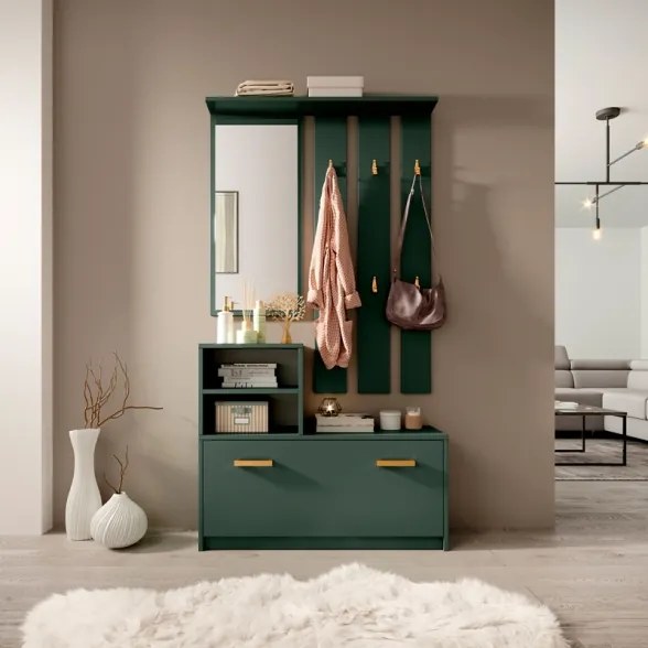 Mobile Da Ingresso  Con Scarpiera Appendiabiti E Specchio Lind Verde