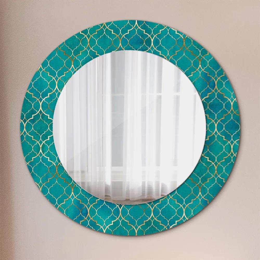 Specchio rotondo cornice con stampa Composizione verde e oro fi 50 cm