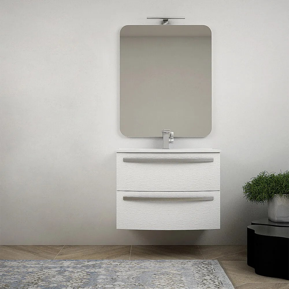 Mobile per bagno 75 cm tondo bianco frassino sospeso - Berlino con specchio filo lucido