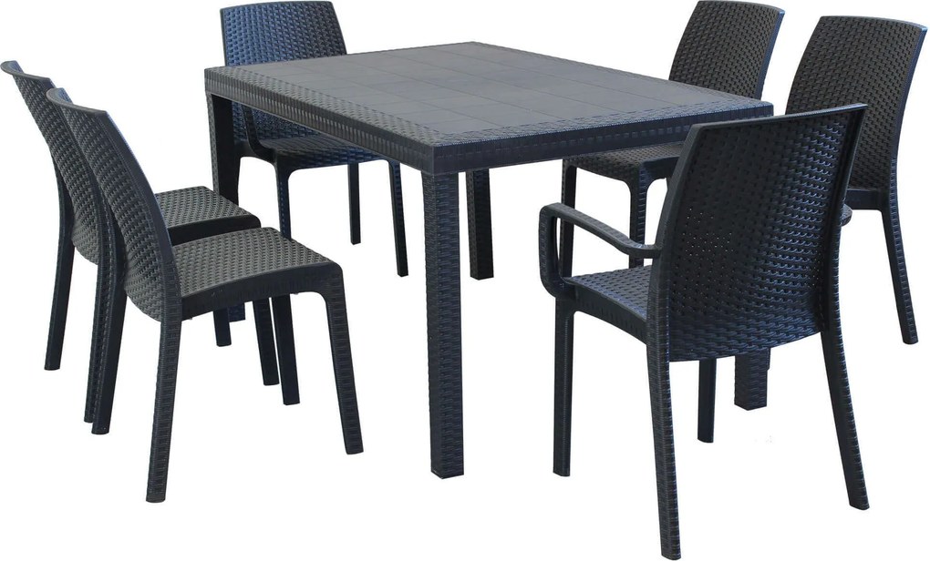 CALIGOLA - set tavolo in resina effetto rattan cm 150 x 90 x 74 h con 4 sedie e 2 poltrone Alma