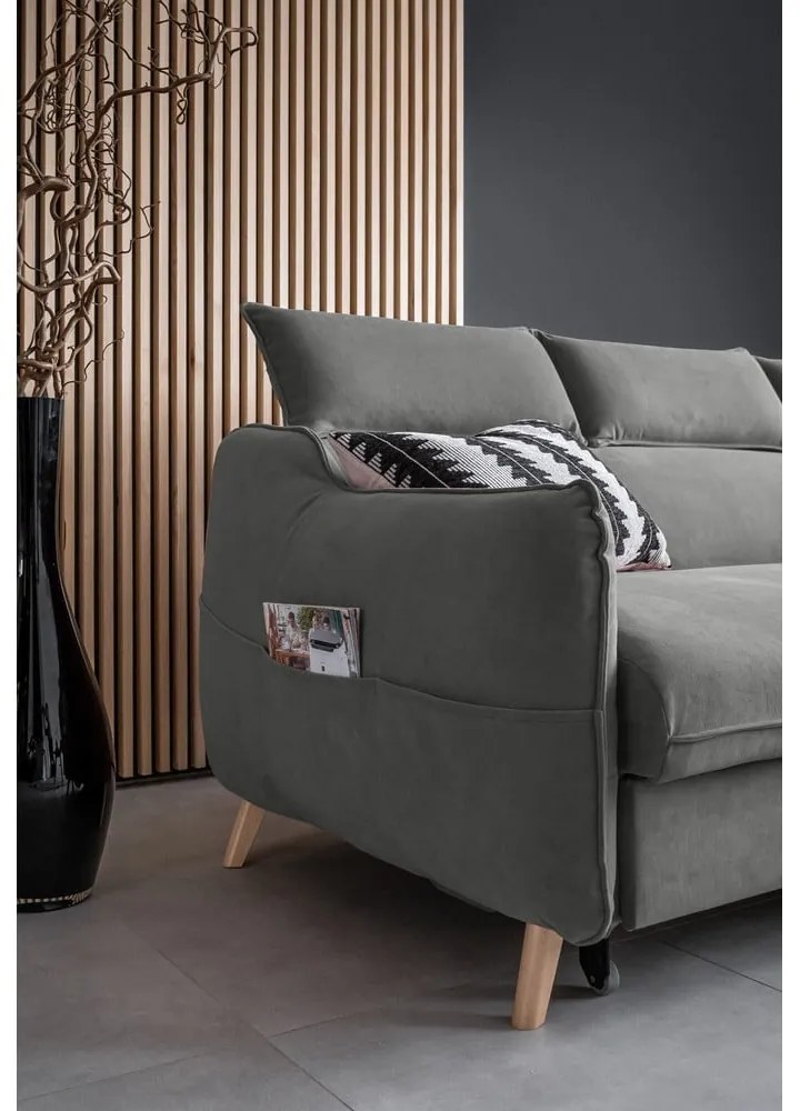 Divano letto angolare in velluto grigio chiaro (angolo destro) Sweet Harmony - Miuform