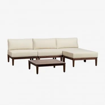 Divano Da Giardino Modulare In 3 Pezzi Con Tavolino E Puff In Legno Di Acacia Giulia Beige Crema - Sklum