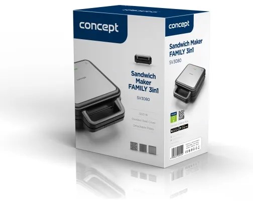 Concept SV3080 - Macchina per i panini FAMILY 3in1 1200W/230V nero/acciaio inossidabile