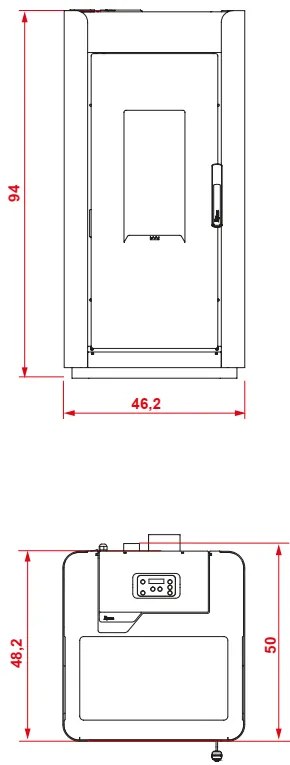 Royal Ilde Air 80 Stufa A Pellet Ad Aria 8kw Serbatoio 15kg 47x48x94 Cm In Acciaio Nero