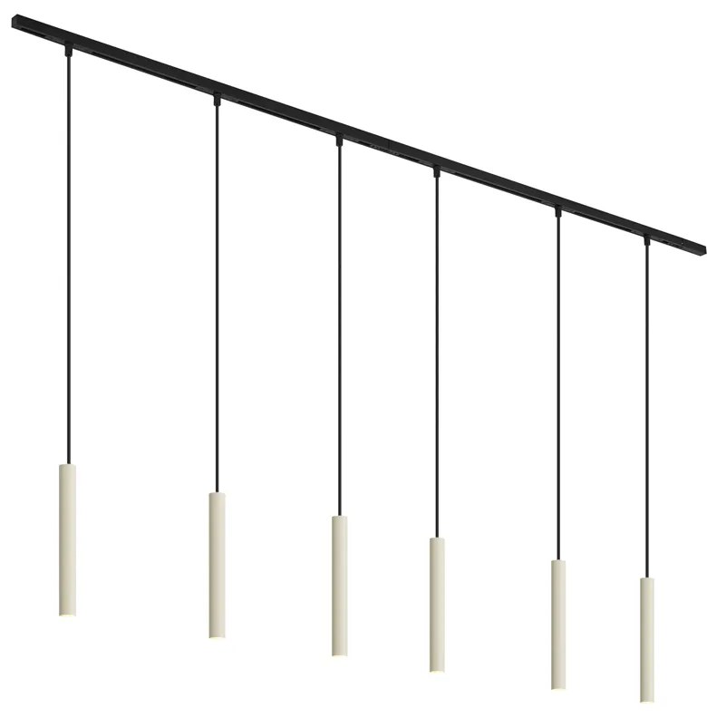 Sistema di illuminazione su binario moderno con 6 luci a sospensione beige e nere monofase - Slimline Keno