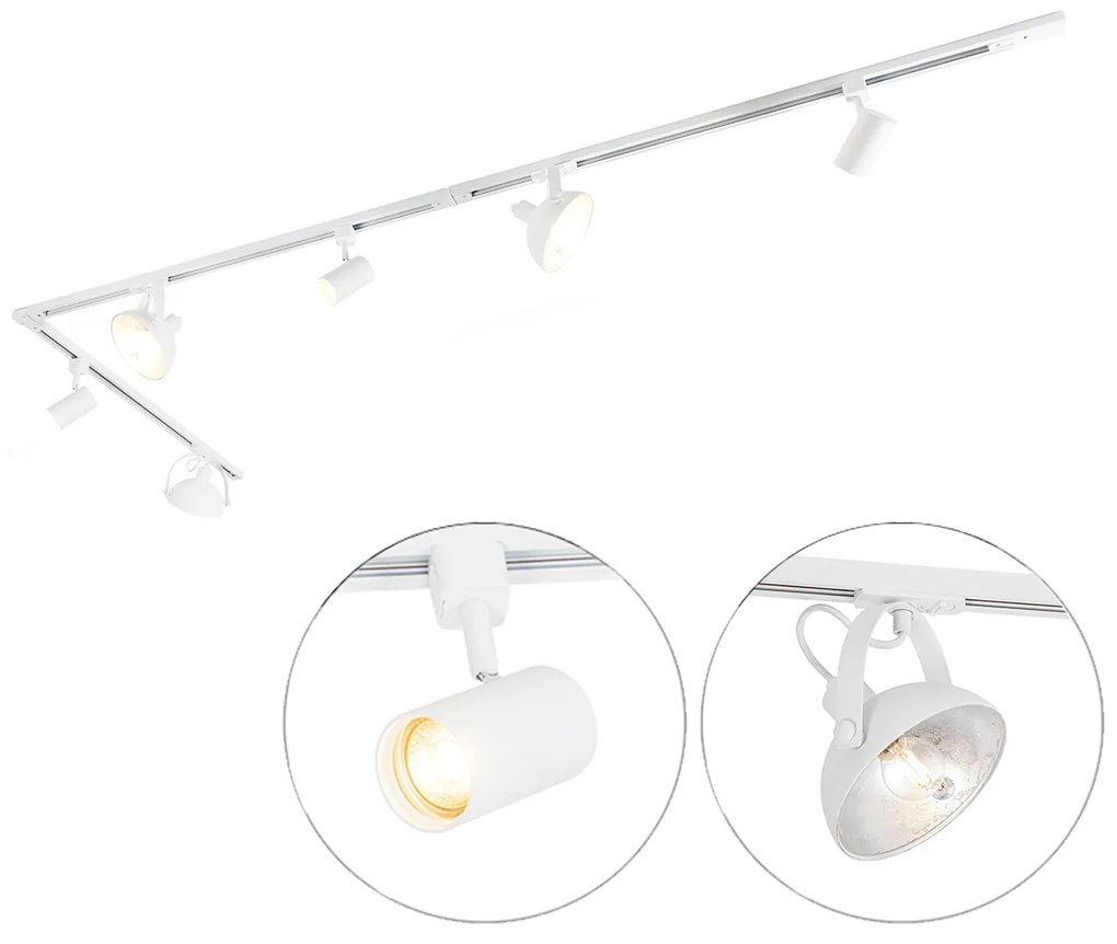 Sistema di illuminazione a binario monofase con 6 faretti orientabili bianchi - Magnax Jeana